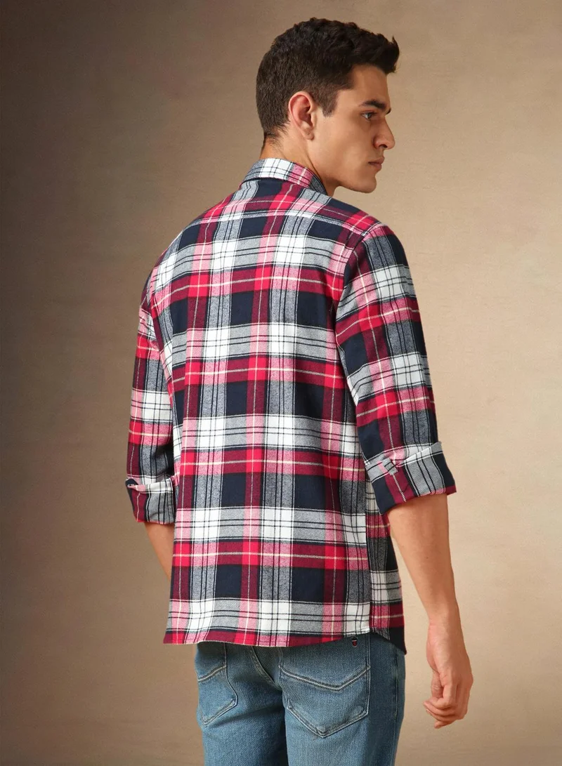 Dennis Lingo Men's Navy 100% Cotton Checkered Shirt
