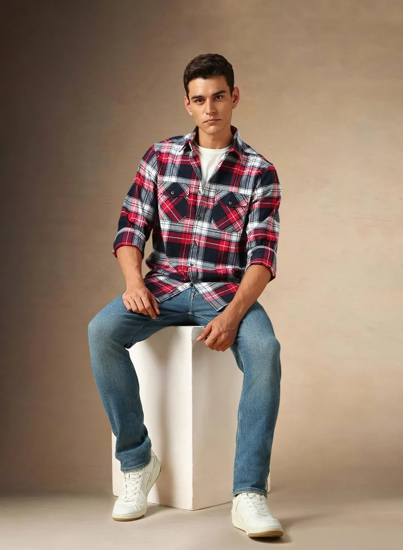 Dennis Lingo Men's Navy 100% Cotton Checkered Shirt