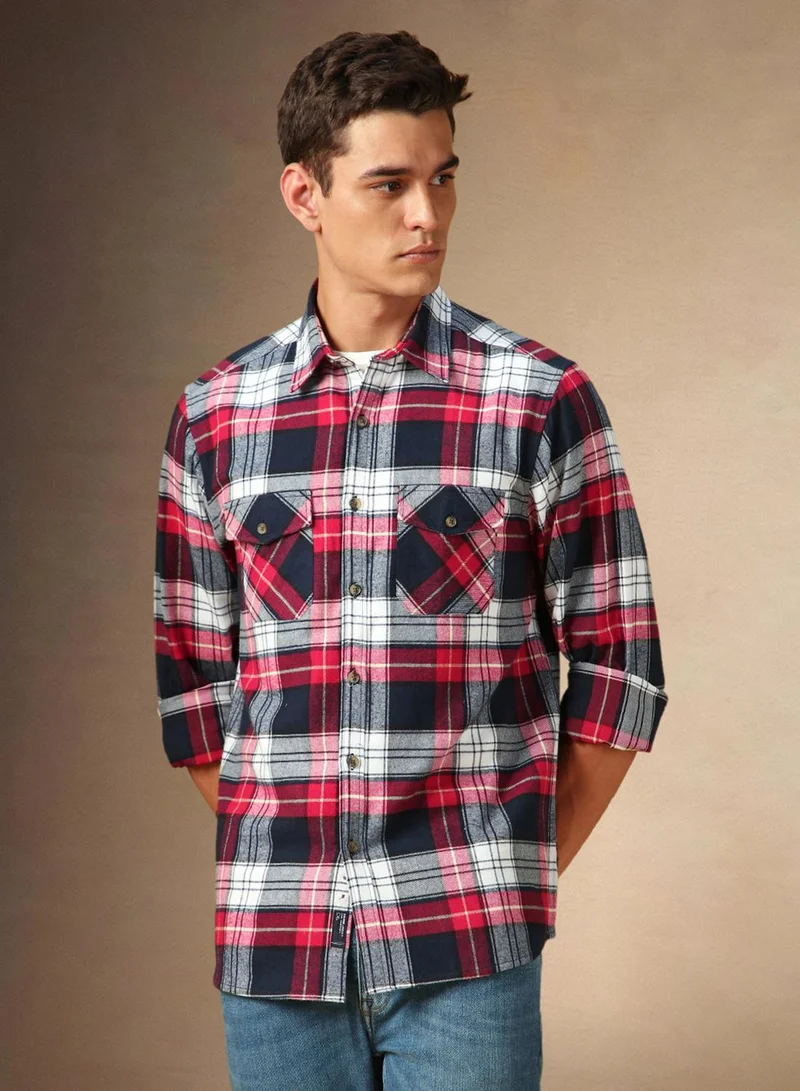 Dennis Lingo Men's Navy 100% Cotton Checkered Shirt