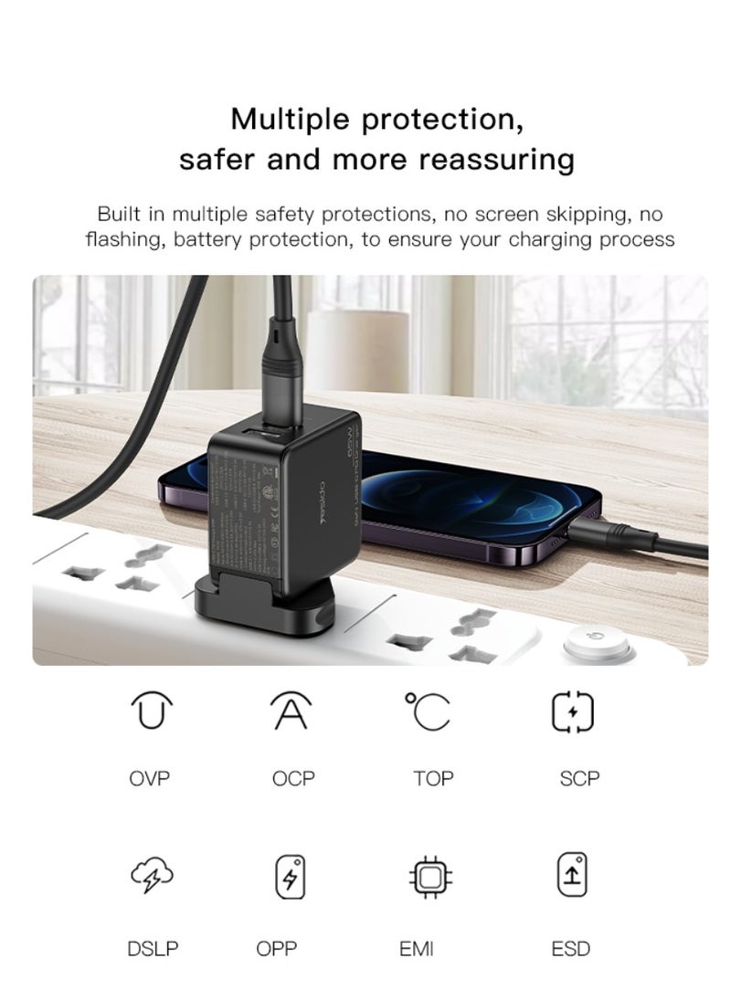 Yesido - Yesido YC42 GaN 3 Ports Charger 3 in 1 Replacible charging plug 65W Mini Fast Charger For EU US UK - Image 1