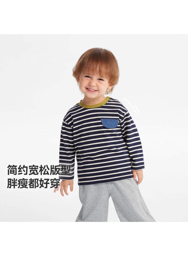 Baby Long Sleeve T-shirt, Spring And Autumn Style, Boys' Striped T-shirt, 2025 New Style, Children's Top, Round Neck, Base Layer, Girls' - Image 2