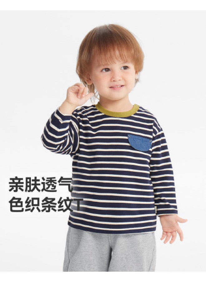 Baby Long Sleeve T-shirt, Spring And Autumn Style, Boys' Striped T-shirt, 2025 New Style, Children's Top, Round Neck, Base Layer, Girls' - Image 1
