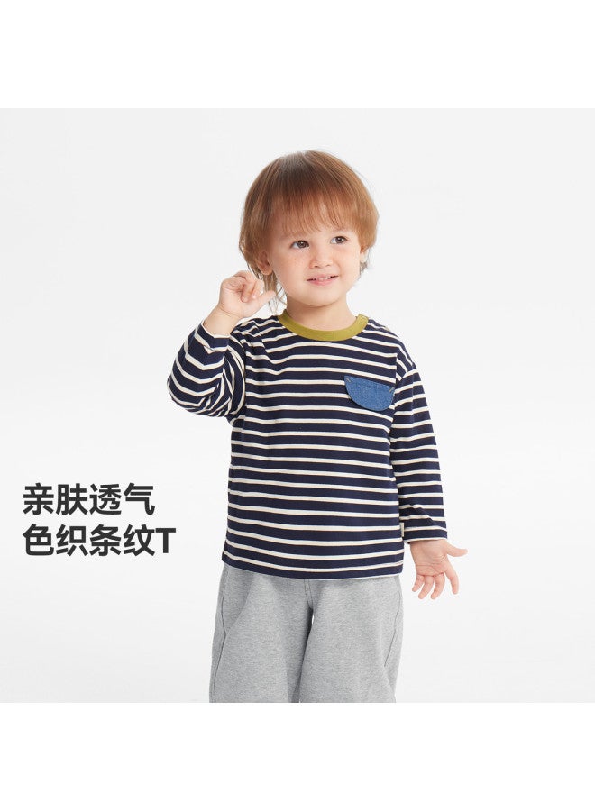 Baby Long Sleeve T-shirt, Spring And Autumn Style, Boys' Striped T-shirt, 2025 New Style, Children's Top, Round Neck, Base Layer, Girls' - Image 3