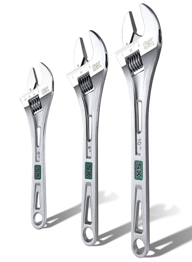 اس كي كي طقم مفاتيح ربط قابلة للتعديل من SK، مكون من 3 قطع، بمقاسات 6 و8 و10 بوصات، مصنوعة من فولاذ Cr-V، ومقياس SAE ومقياس متري - Image 1
