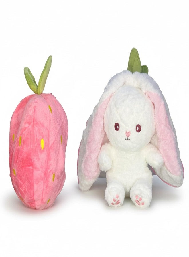 MiniMoo Reversible Rabbit Stuffed Animal Cuddle Strawberry Bunny Plush with Zipper (32 CM) Baby Boys Girls Kids - Image 1