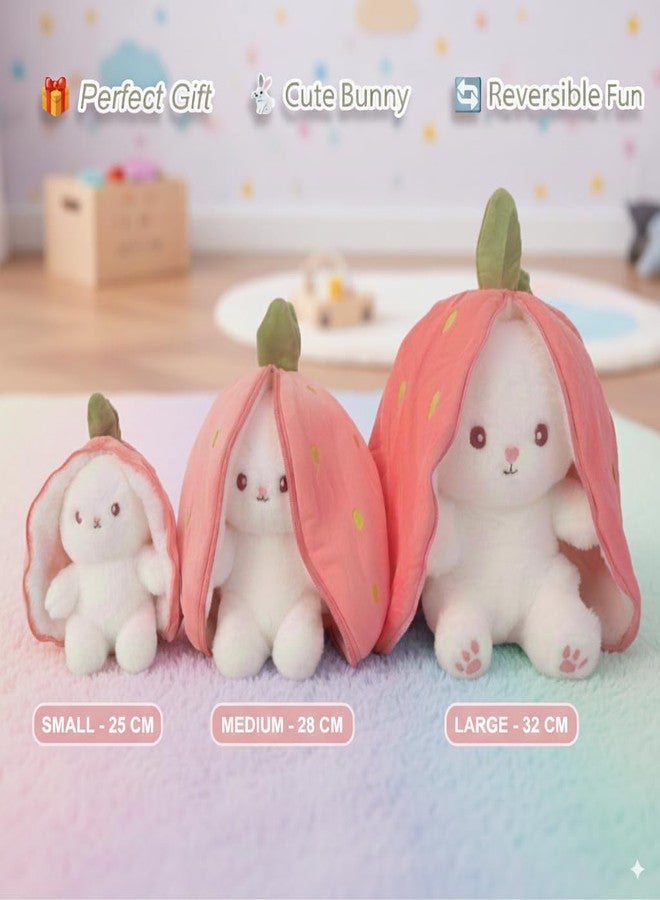 MiniMoo Reversible Rabbit Stuffed Animal Cuddle Strawberry Bunny Plush with Zipper (32 CM) Baby Boys Girls Kids - Image 5
