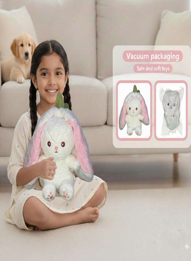 MiniMoo Reversible Rabbit Stuffed Animal Cuddle Strawberry Bunny Plush with Zipper (32 CM) Baby Boys Girls Kids - Image 2