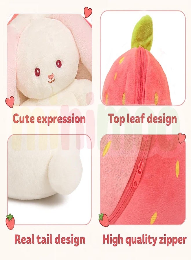 MiniMoo Reversible Rabbit Stuffed Animal Cuddle Strawberry Bunny Plush with Zipper (32 CM) Baby Boys Girls Kids - Image 4