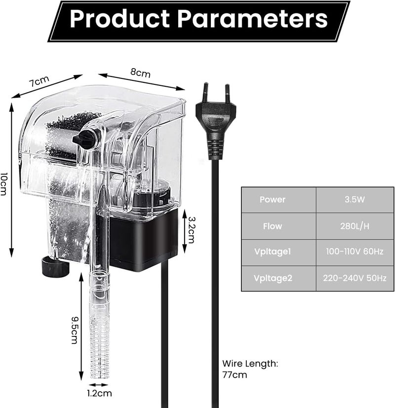 Meridian Qpets Ultra Quiet Hang‑On Aquarium Filter – 66 GPH, 3.5 W, Ideal for 2‑8 Gallon Tanks - CT - Image 2