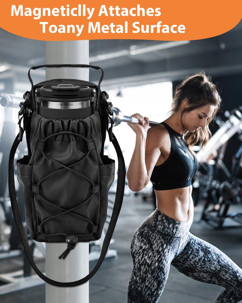 Carttiya Magnetic Gym Bag for Men Women-Water Bottle Carrier Holder with Strap & Phone Pockets for 40oz Tumbler with Handle, 4 Built-in Magnets Small Gym Bag for Sports, Concert Airline Travel Walking - Image 2