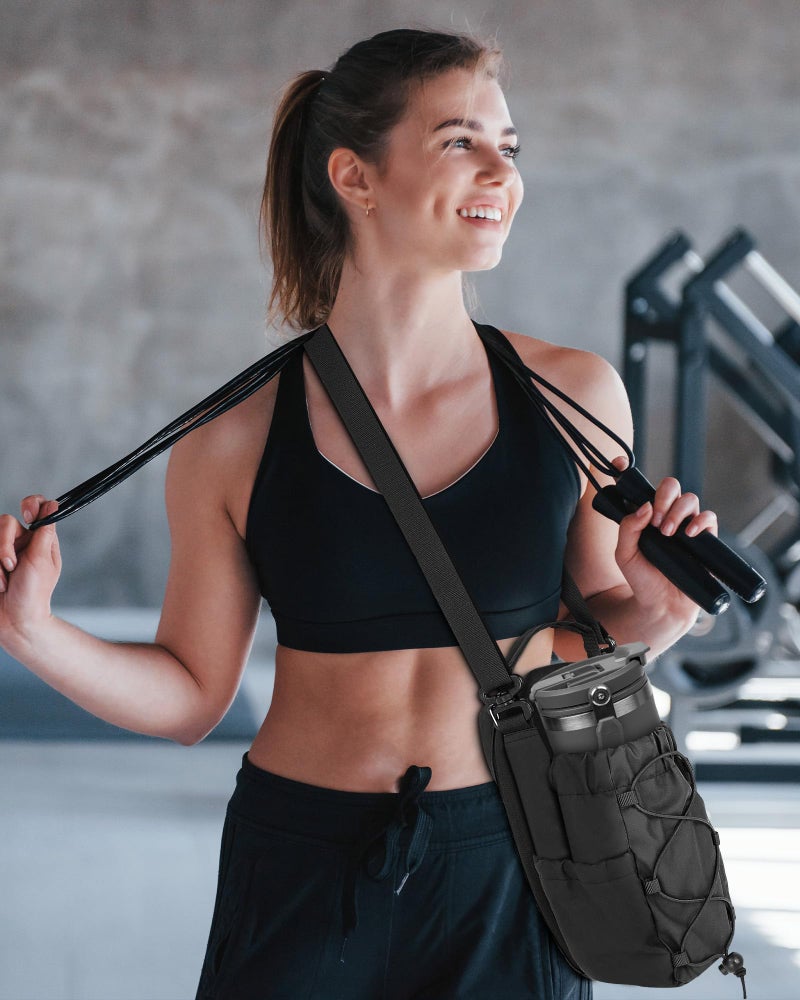 Carttiya Magnetic Gym Bag for Men Women-Water Bottle Carrier Holder with Strap & Phone Pockets for 40oz Tumbler with Handle, 4 Built-in Magnets Small Gym Bag for Sports, Concert Airline Travel Walking - Image 5