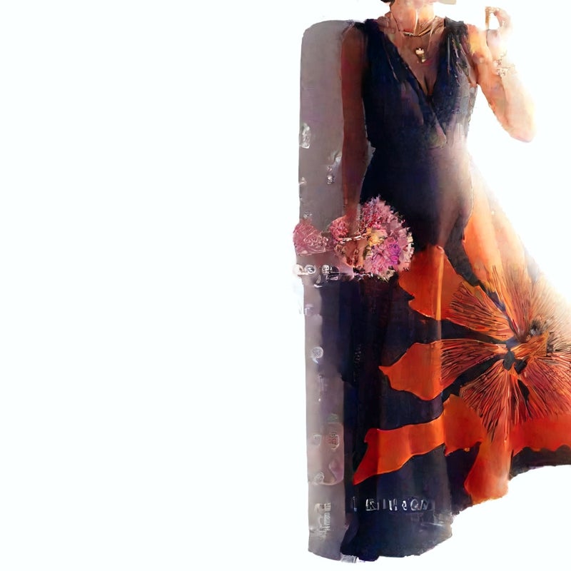 Women's Printed V-Neck Sleeveless Maxi Dress Summer Vacation Long Dress - Image 2