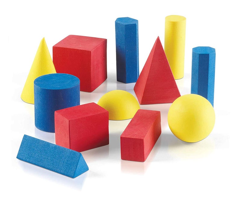 hand2mind Foam Geometric Solid Blocks Assorted Colors 3D Shapes Set of 12 - Image 1