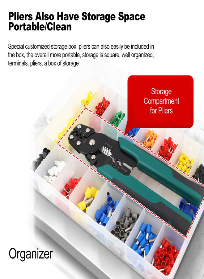 Crimper Tool Kit Crimp Ferrule Including 18 Types 960Pcs Insulated Wire Terminals Self Adjusting Crimping Plier Set Tool Guage 0.5-10mm² - Image 2