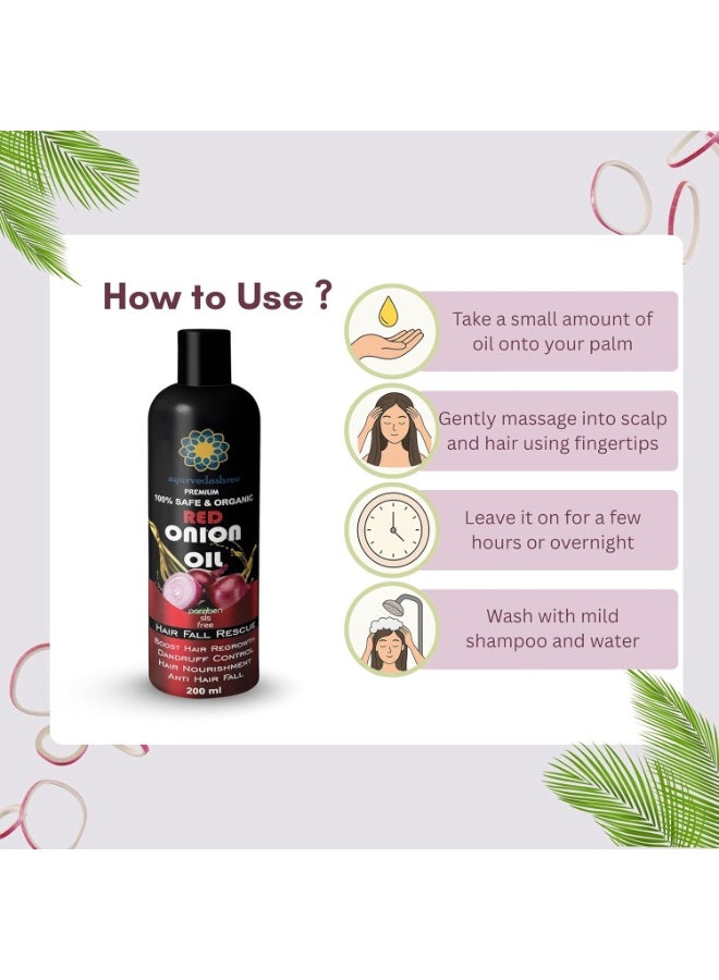 AYURVEDASHREE Hair Treatment Oil with Red Onion, Oil blends of Black Seed, Pure Argan, Sandalwood & Rose - 200 Ml/6.7 fl oz - Image 5