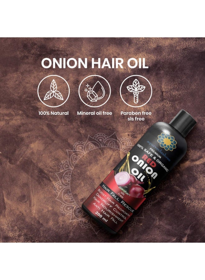 AYURVEDASHREE Hair Treatment Oil with Red Onion, Oil blends of Black Seed, Pure Argan, Sandalwood & Rose - 200 Ml/6.7 fl oz - Image 4