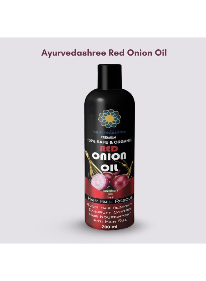 AYURVEDASHREE Hair Treatment Oil with Red Onion, Oil blends of Black Seed, Pure Argan, Sandalwood & Rose - 200 Ml/6.7 fl oz - Image 1