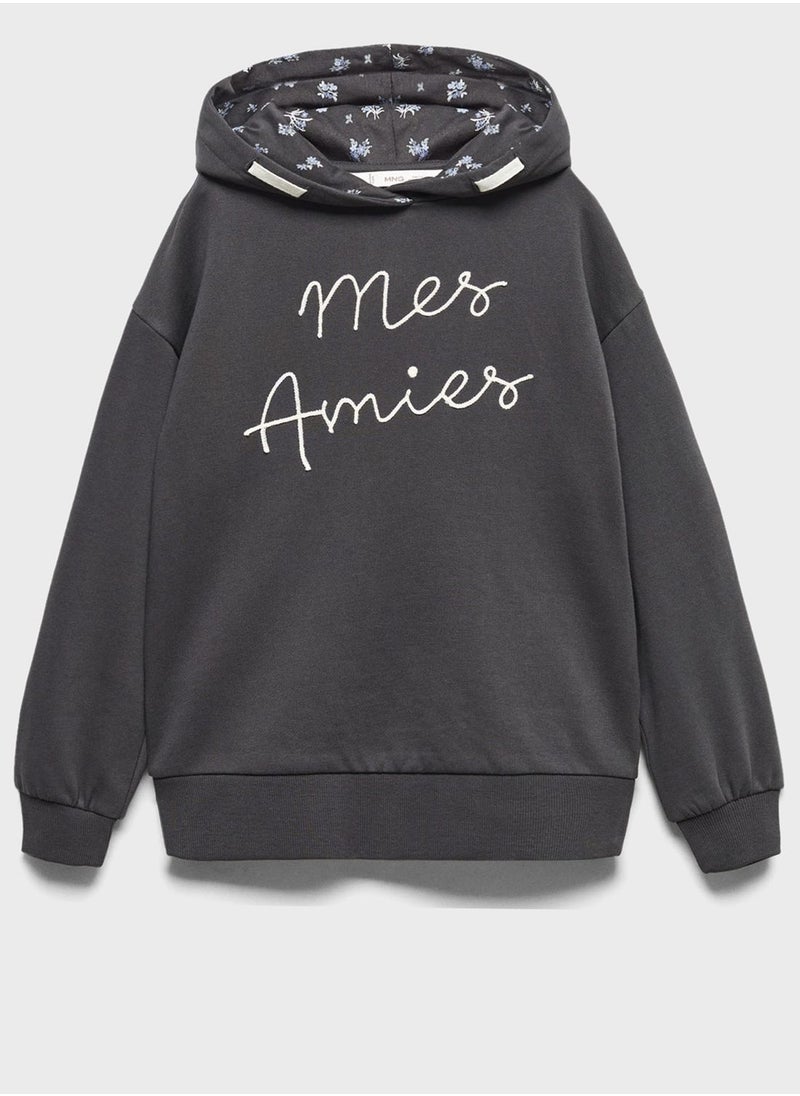 MANGO - Kids Embroidered Message Hoodie - Image 1