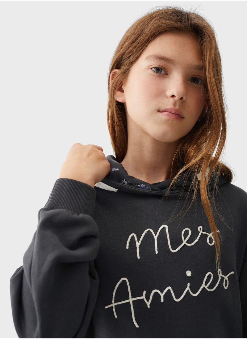 MANGO - Kids Embroidered Message Hoodie - Image 1