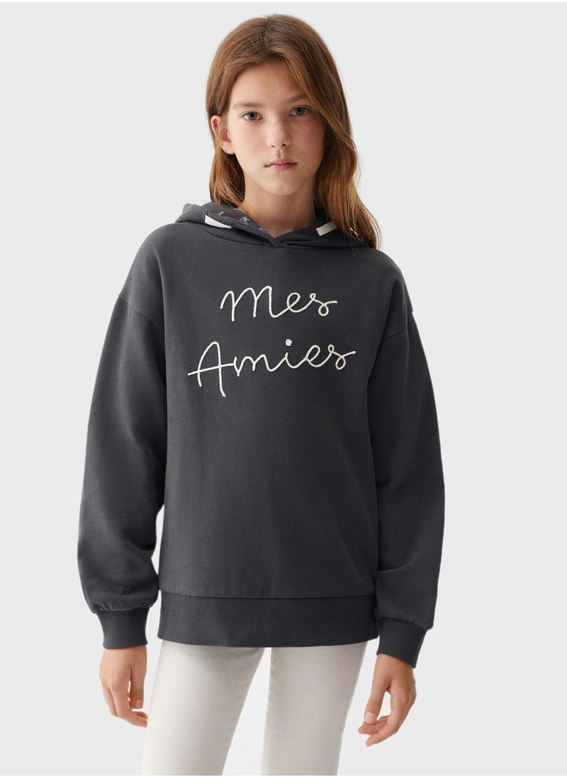 MANGO - Kids Embroidered Message Hoodie - Image 1