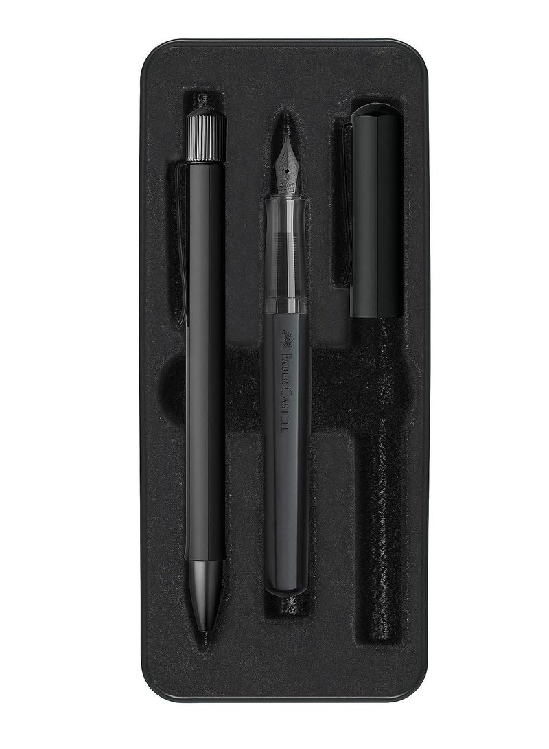 Faber-Castell Hexo set: fountain pen M and ballpoint pen Black Matt, Made in Germany