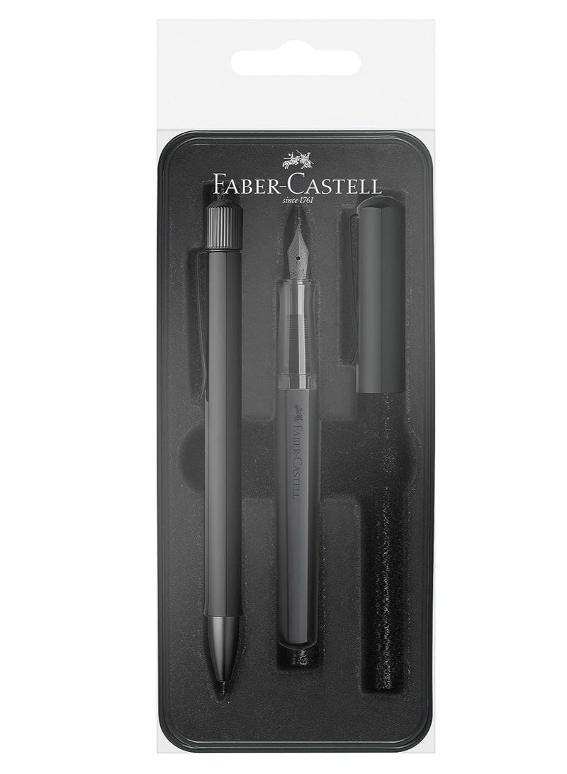 Faber-Castell Hexo set: fountain pen M and ballpoint pen Black Matt, Made in Germany