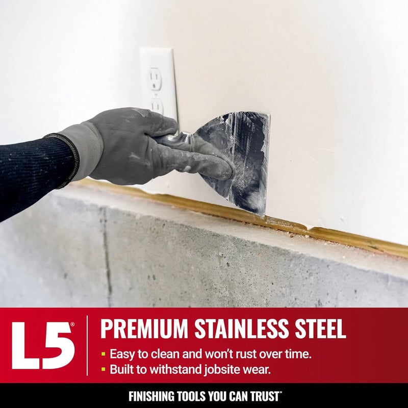 Level-5 6" All Stainless Steel Joint Knife - | Professional Grade Putty Blade, Premium Polished All-Metal, Precision Ground Edge, Ergonomic, Corrosion Resistant | 5-406 - Image 5