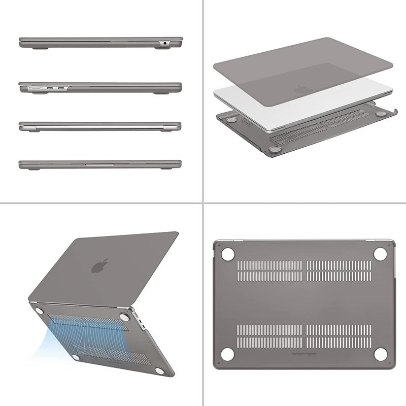 Moca حافظة موكا لجهاز ماك بوك إير الجديد 13.6 بوصة (M4 A3240، M3 A3113، M2 A2681) مع خاصية التعرف على بصمة الإصبع، إصدارات 2025 2024 2022 – غلاف حماية بلاستيكي صلب لجهاز م2 م3 م4 إير 13 لابتوب (رمادي) - Image 4