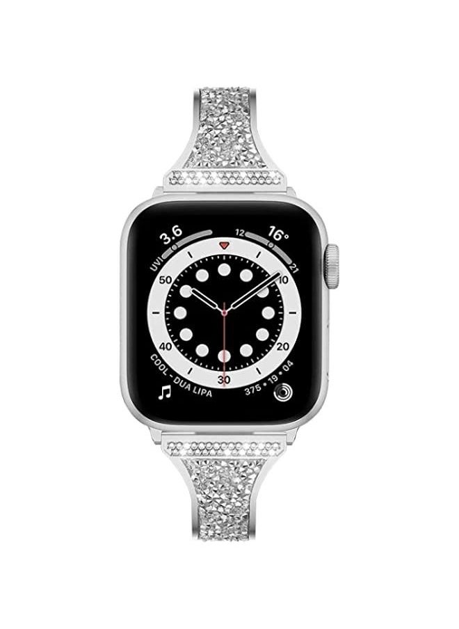 Generic - Band Diamond Encrusted Leather Strap Watch Band For Apple Watch Series 8 | 7 41mm | SE 2 | 6 | SE | 5 | 4 40mm | 3 | 2 | 1 38mm Silver - Image 1