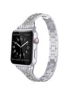 Band Diamond Encrusted Leather Strap Watch Band For Apple Watch Series 8 | 7 41mm | SE 2 | 6 | SE | 5 | 4 40mm | 3 | 2 | 1 38mm Silver