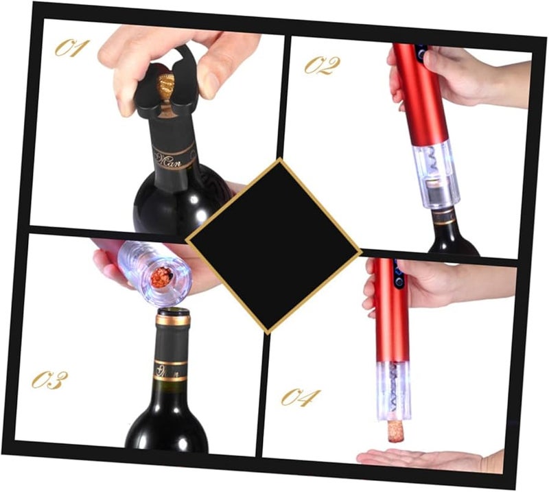 مجموعة فتاحة زجاجات النبيذ الكهربائية التلقائية قابلة لإعادة الشحن مع قاطع رقائق أسود - Image 4