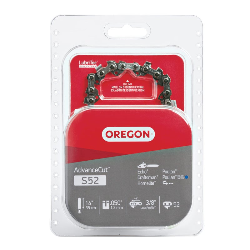 Oregon S52 AdvanceCut Chainsaw Chain for 14-Inch Bar - 52 Drive Links – low-kickback chain fits Dolmar, Ryobi, Echo and more , Grey - Image 1