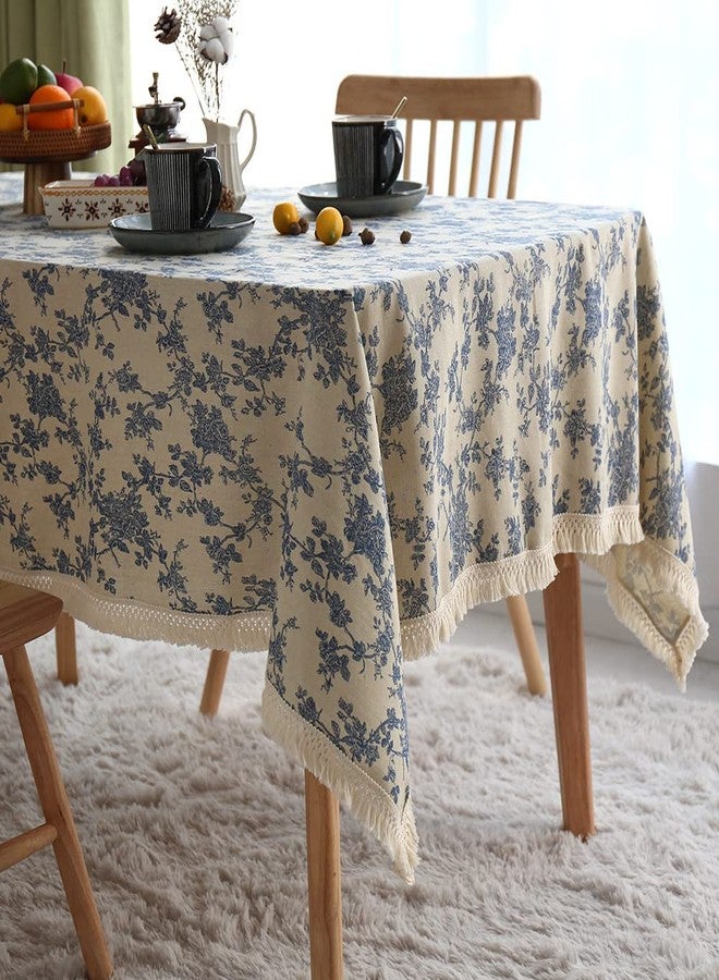 ARTABLE Vintage Tablecloth Rectangle Waterproof Oil Proof Farmhouse Style Table Cover for Kitchen Home Wedding Outdoor Indoor Picnic Decor (Blue Flower, 60 x 84 Inch) - Image 5