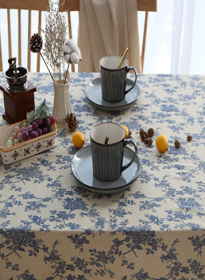 ARTABLE Vintage Tablecloth Rectangle Waterproof Oil Proof Farmhouse Style Table Cover for Kitchen Home Wedding Outdoor Indoor Picnic Decor (Blue Flower, 60 x 84 Inch) - Image 4