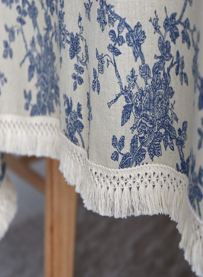 ARTABLE Vintage Tablecloth Rectangle Waterproof Oil Proof Farmhouse Style Table Cover for Kitchen Home Wedding Outdoor Indoor Picnic Decor (Blue Flower, 60 x 84 Inch) - Image 3