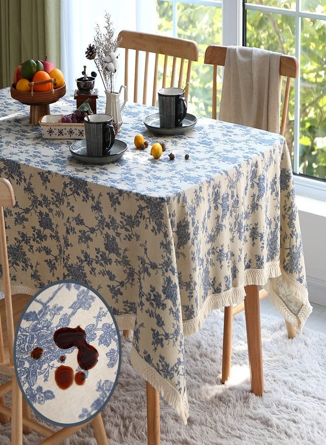 ARTABLE Vintage Tablecloth Rectangle Waterproof Oil Proof Farmhouse Style Table Cover for Kitchen Home Wedding Outdoor Indoor Picnic Decor (Blue Flower, 60 x 84 Inch) - Image 2