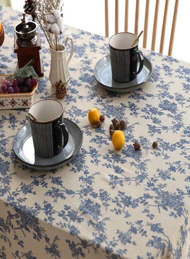 ARTABLE Vintage Tablecloth Rectangle Waterproof Oil Proof Farmhouse Style Table Cover for Kitchen Home Wedding Outdoor Indoor Picnic Decor (Blue Flower, 60 x 84 Inch) - Image 1