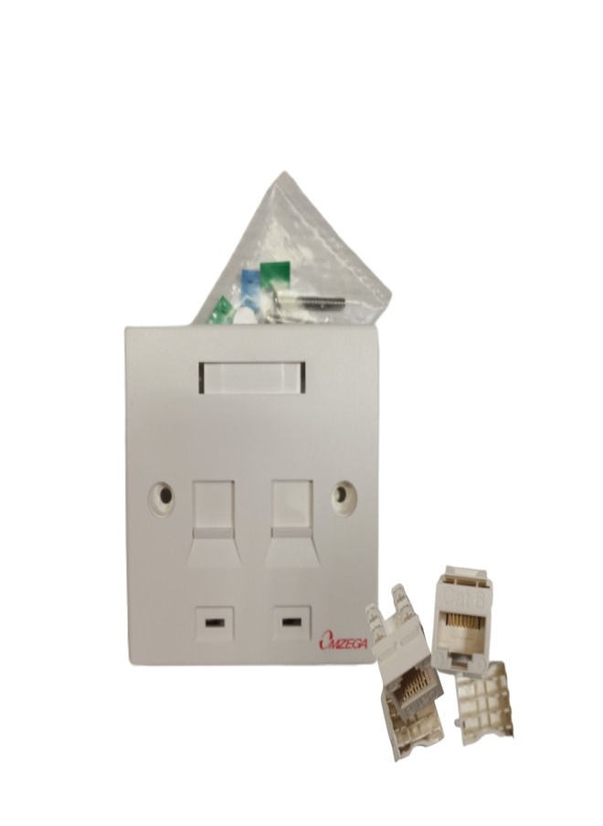 Omzega CAT5E CAT6 Network Wall Socket RJ45 LAN Faceplate 2 PORT WITH JACK