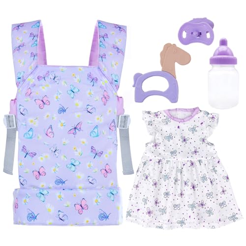 18INDC Baby Doll Carrier with Doll Accessories Doll Carrier for Kids Reborn Doll Baby Carrier with Adjustable Straps for 1622 Inch Baby Doll with Accessories Purple - Image 1