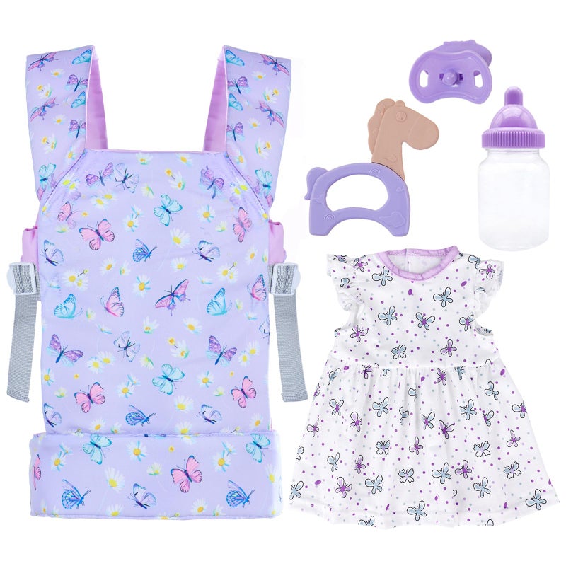 18INDC Baby Doll Carrier with Doll Accessories Doll Carrier for Kids Reborn Doll Baby Carrier with Adjustable Straps for 1622 Inch Baby Doll with Accessories Purple - Image 3