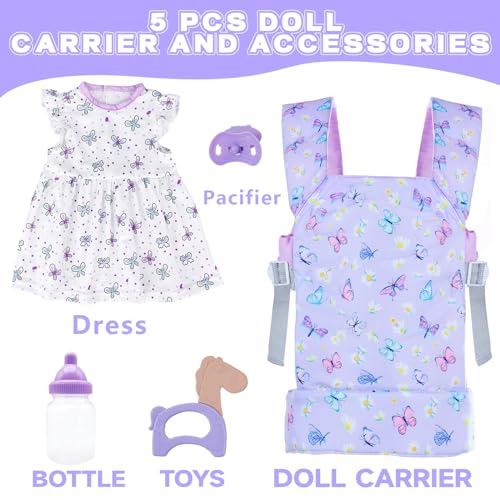 18INDC Baby Doll Carrier with Doll Accessories Doll Carrier for Kids Reborn Doll Baby Carrier with Adjustable Straps for 1622 Inch Baby Doll with Accessories Purple - Image 5