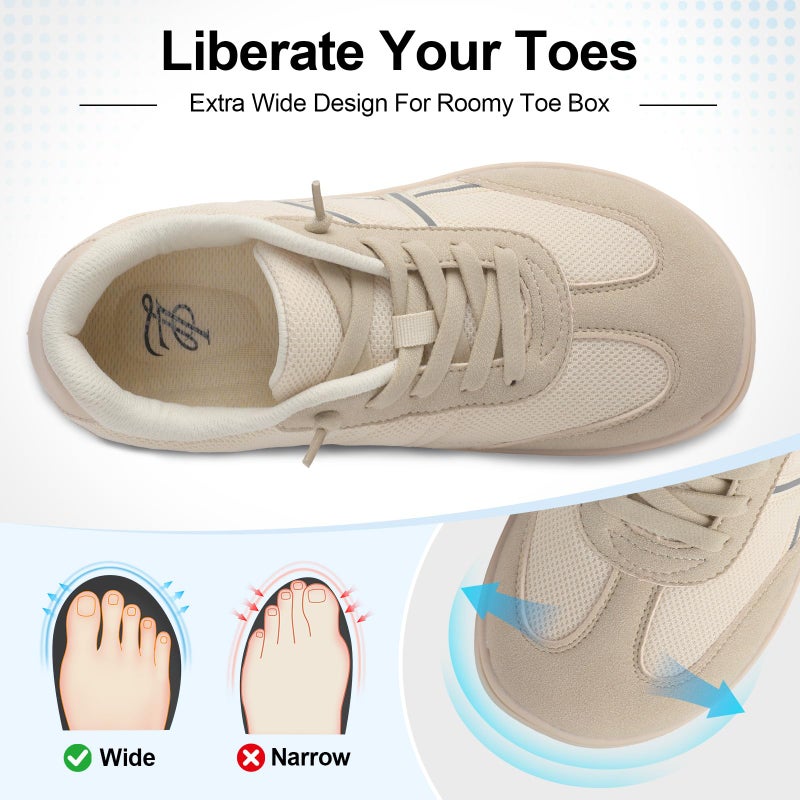 LeIsfIt Brefoot Shoes for Women Wide Slip-On Casual Sneakers Non-Slip Breathable Comfort Shoes for Walking Tennis Travel & Everyday Beige Size 9 - Image 3
