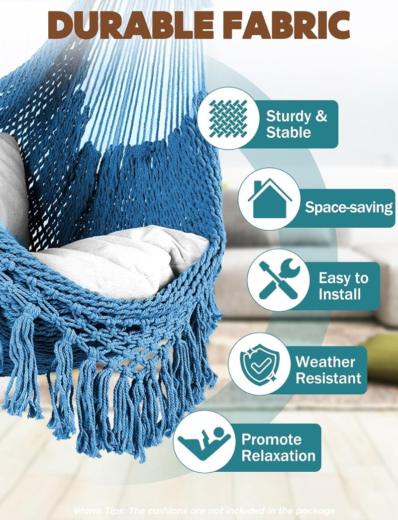 Chihee Hammock Chair Super Large Hanging Chair Soft-Spun Cotton Rope Weaving Chair, Collapsible Strong Metal Spreader Bar Wide Seat Lace Stretch Swing Chair Indoor Outdoor Garden Yard Theme Decoration - Image 2