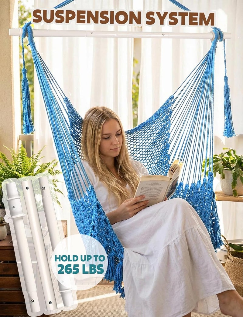 Chihee Hammock Chair Super Large Hanging Chair Soft-Spun Cotton Rope Weaving Chair, Collapsible Strong Metal Spreader Bar Wide Seat Lace Stretch Swing Chair Indoor Outdoor Garden Yard Theme Decoration - Image 5