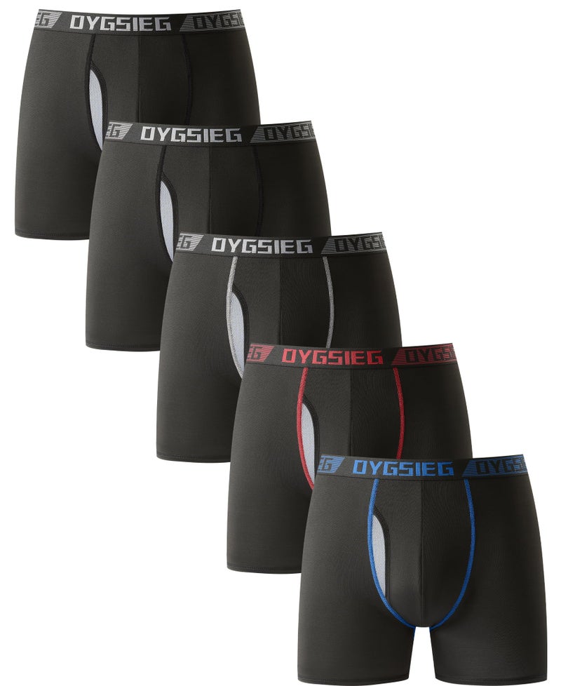 OYGSieg Men's Boxer Briefs,Fly with Built-in Total Support Pouch Moisture-Wicking Odor Control Cool Underwear for Men 5-Pack A XL - Image 1