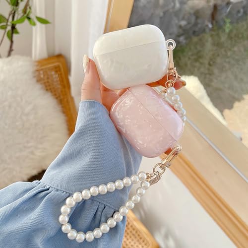 Olytop for Cute Glitter Airpods 4 Case 2024 with Cleaner Pen, Shell Pattern Apple Airpods iPod 4th Generation Case Cover Protective Skin Girl Women with Luxury Pearl Keychain, Pink - Image 3