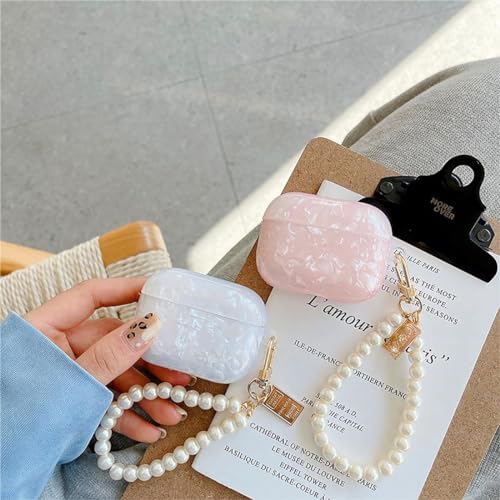 Olytop for Cute Glitter Airpods 4 Case 2024 with Cleaner Pen, Shell Pattern Apple Airpods iPod 4th Generation Case Cover Protective Skin Girl Women with Luxury Pearl Keychain, Pink - Image 4