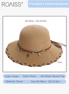 roaiss Beach Bow Hat for Women with Shell Pearl Decoration, Wide Brim Sun Straw Hat, Floppy Foldable Idyllic Style Summer Vacation Casual Holiday Beach Cap Straw Hats  - Image 3
