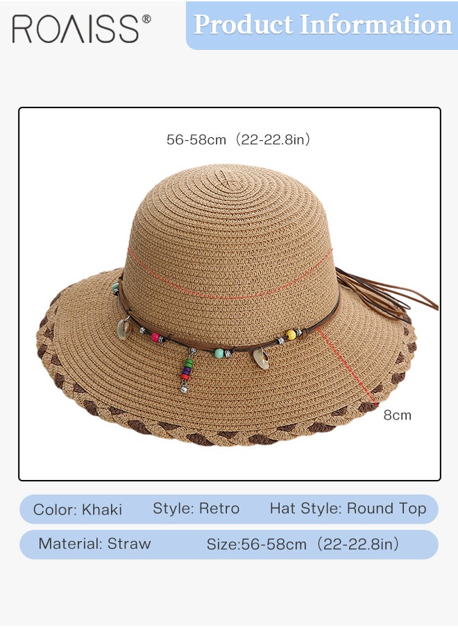 roaiss - Beach Bow Hat for Women with Shell Pearl Decoration, Wide Brim Sun Straw Hat, Floppy Foldable Idyllic Style Summer Vacation Casual Holiday Beach Cap Straw Hats - Image 1