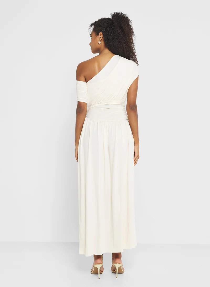 جينجر Draped Drop Waist Dress with Pleats